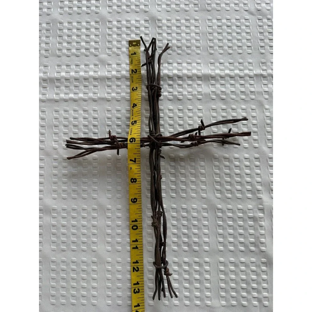 Authentic Reclaimed Barbed Wire Cross - Vintage Rusty Metal Christian Wall Art.